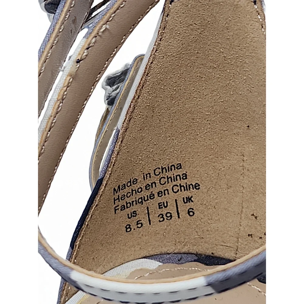 Draper James Gingham Block Heel Sandals Open Toe Knot Ankle Strap Size 8.5